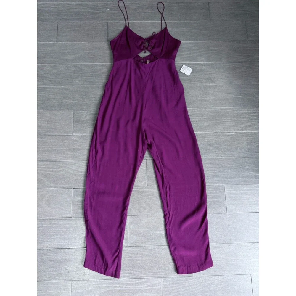 Free People Nolita Romper Small Plum Cutout Boho Festival Jumpsuit NWT Magenta S